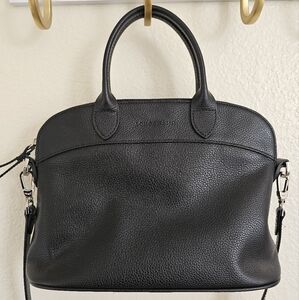 Lonchamp Le Foulonne Black Leather Top Handle Crossbody Purse Bag